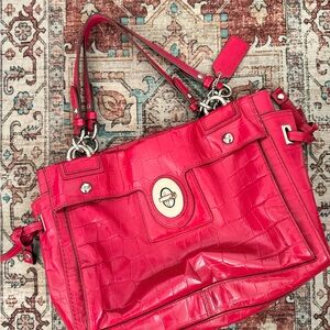 Coach Pink Peyton Patent Leather Carryall Bag